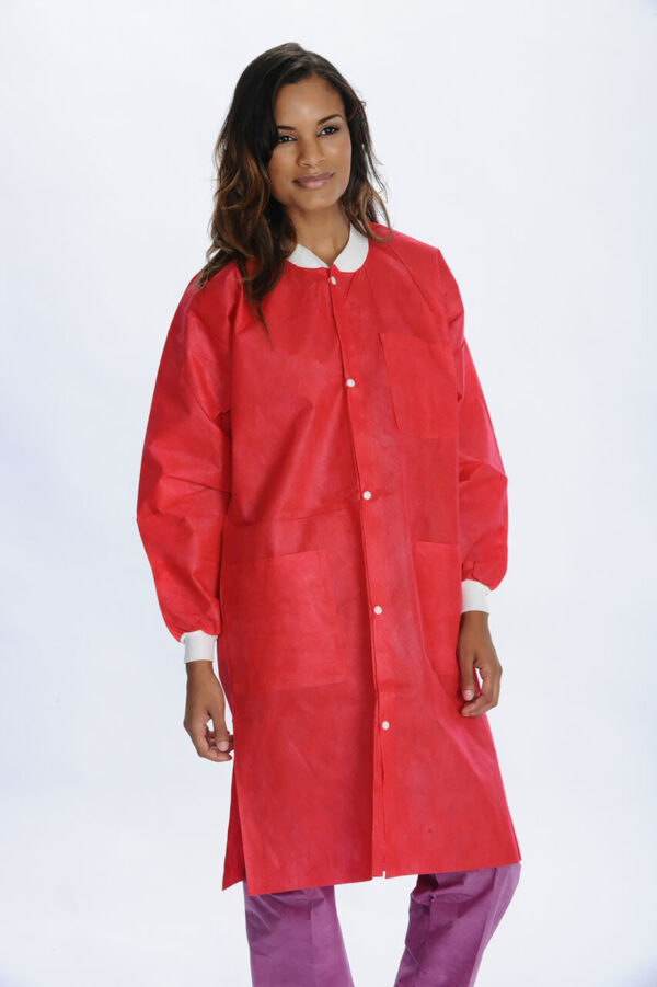 3660_extra safe_knee length lab coat_Red